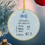 Baby's First Christmas with Photo Ceramic Ornament<br><div class="desc">Baby's First Christmas Blue and photo in the back Ornament. To change Note,  next to "Personalise this Template" click on "Details". For additional changes (font colour,  font style,  add more text or an image),  scroll down,  and click on the link "Edit using Design Tool".</div>
