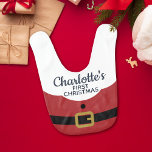 Baby's First Christmas with Santas belly and beard Bib<br><div class="desc">This fun first Christmas baby bib features a big red Santa's belly with his black belt and white beard. 
You can easily customise the wordings of this festive bib with the name of your newborn baby.</div>