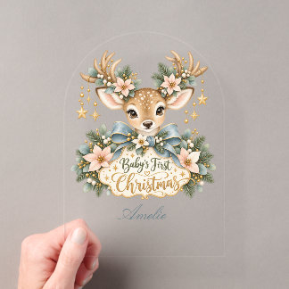 Baby's first Christmas with sweet fawn Acrylic Invitations