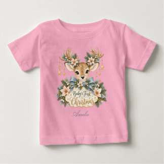 Baby's first Christmas with sweet fawn Baby T-Shirt