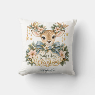 Baby's first Christmas with sweet fawn Cushion