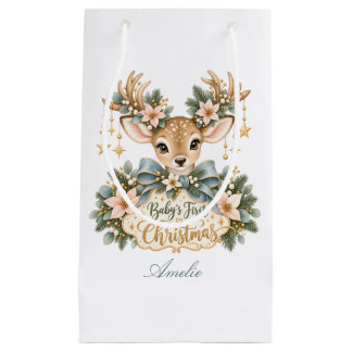 Baby's first Christmas with sweet fawn Small Gift Bag