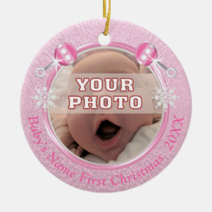 Baby's First Christmas with Your PHOTO and TEXT Ceramic Ornament