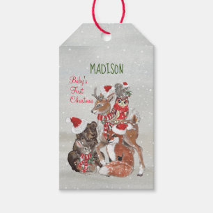 Baby's First Christmas Woodland Animals Deer Bunny Gift Tags