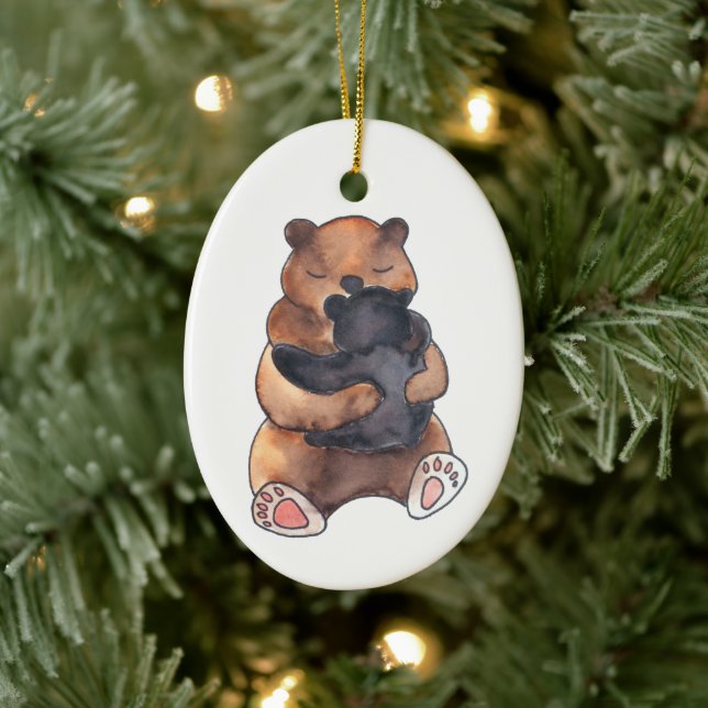 Baby's First Christmas Woodland Bear Hug Ceramic Ornament (Tree)