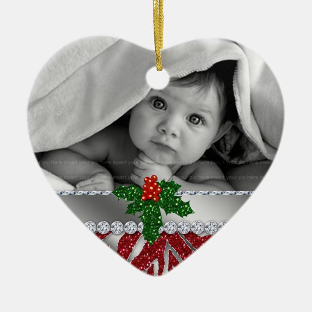 Babys First Christmas Zebra Red Silver Ornament (Front)