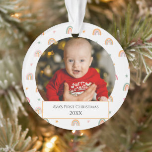 Baby's First Custom Retro Boho Rainbows Ornament