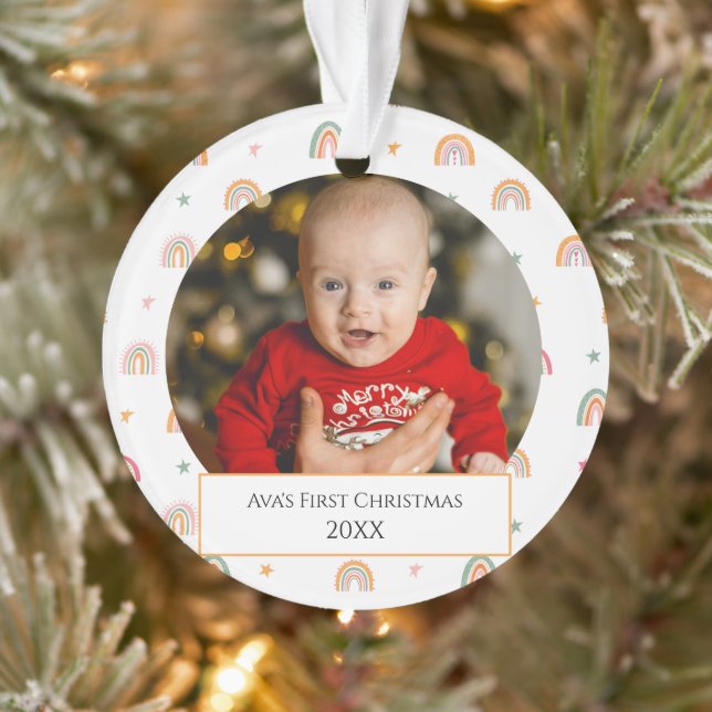 Baby's First Custom Retro Boho Rainbows Ornament (Tree)