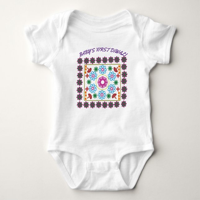 BABY'S FIRST DIWALI RANGOLI BABY BODYSUIT (Front)