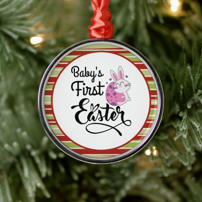 Baby's First Easter Bunny and Egg Metal Ornament (Tree)