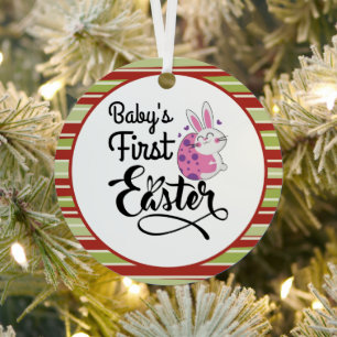 Baby's First Easter Bunny and Egg Metal Tree Decoration