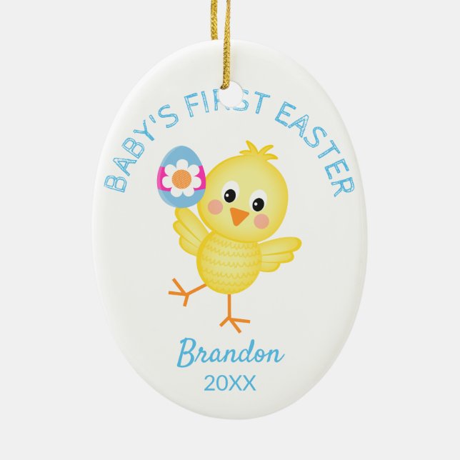 Baby's First Easter Cute Chick Personalised Easter Ceramic Ornament (Back)
