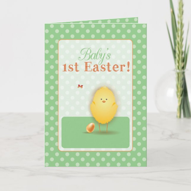 Baby's First Easter Cute Chick With Egg Holiday Card (Front)