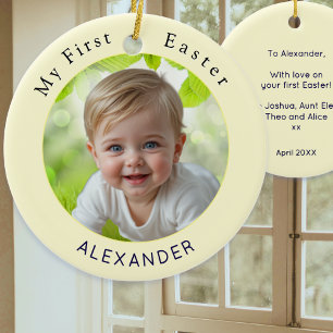 Baby's First Easter Elegant Photo Keepsake Yellow Ceramic Ornament