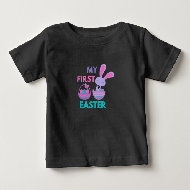 Babys First Easter Funny Rabbit Baby T-Shirt (Front)