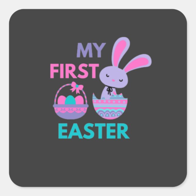 Babys First Easter Funny Rabbit  Square Sticker (Front)