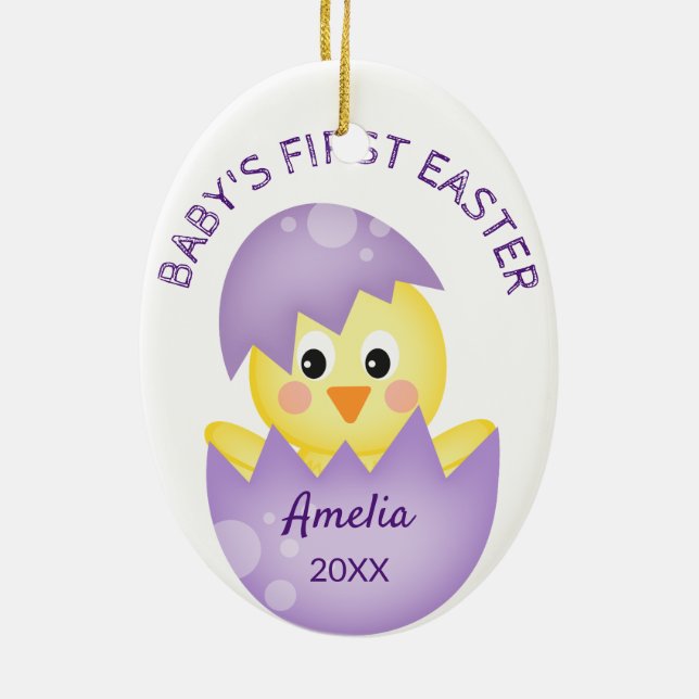 Baby's First Easter Polkadot Personalised Easter Ceramic Ornament (Back)