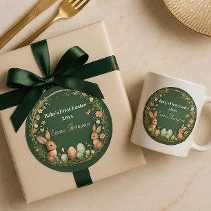 Baby's First Easter Spring Wreath Woodland Animals Classic Round Sticker