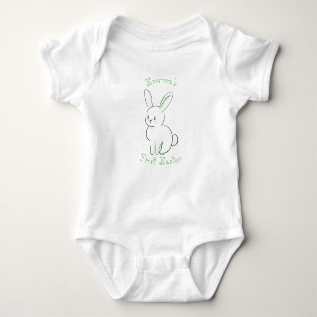 Baby's first Easter with cute sitting bunny green Baby Bodysuit (Front)