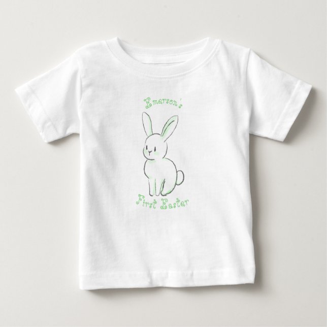 Baby's first Easter with cute sitting bunny green Baby T-Shirt (Front)