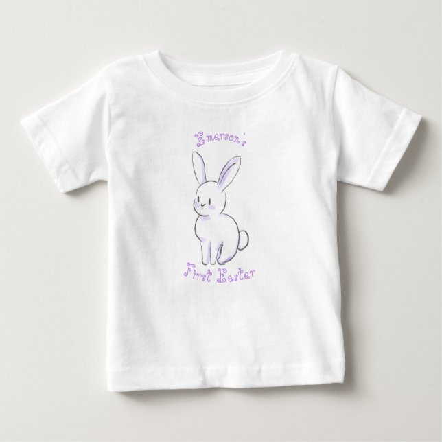 Baby's first Easter with cute sitting bunny purple Baby T-Shirt (Front)