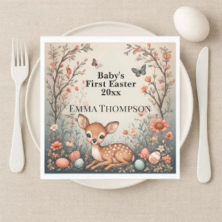 Baby's First Easter Woodland Animals Deer Spring  Napkin