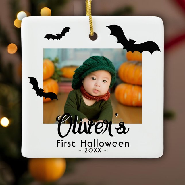 Baby's First Halloween Black Bats Photo  Ceramic Ornament (Creator Uploaded)