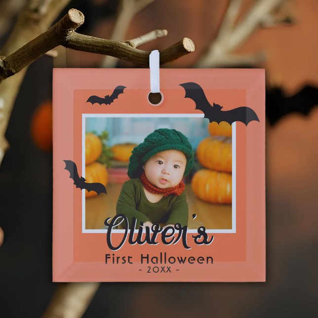 Baby's First Halloween Black Bats Photo  Glass Tree Decoration (Creator Uploaded)