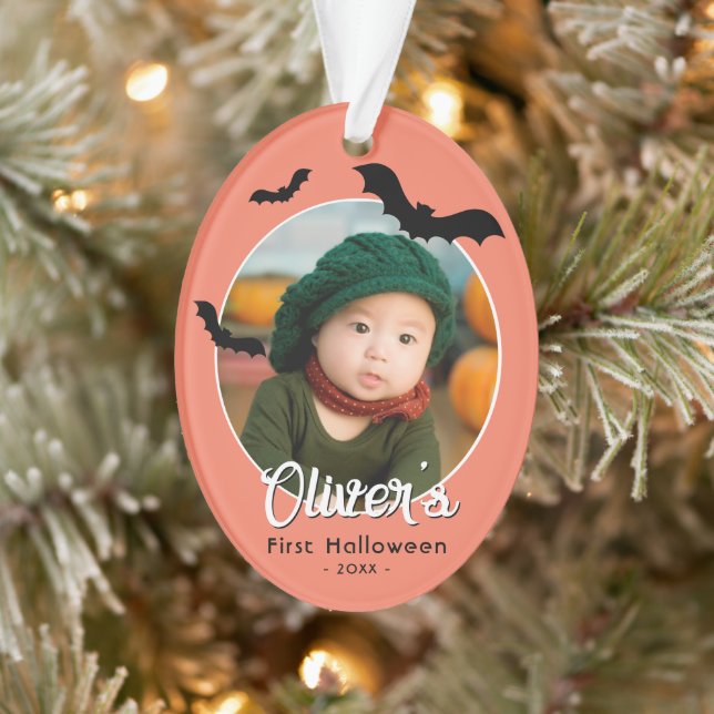Baby's First Halloween Black Bats Photo   Ornament (Tree)