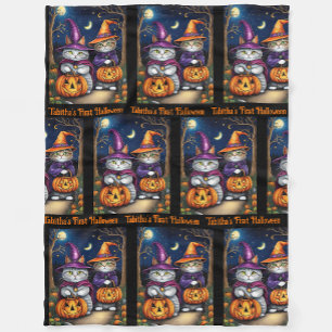 Baby's First Halloween Cute Witch Cat Add Name Fleece Blanket