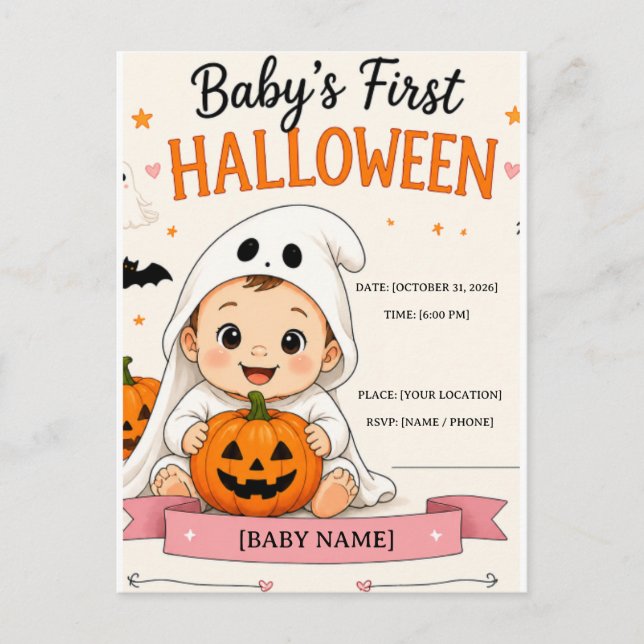 Baby's First Halloween Party Postcard (Front)