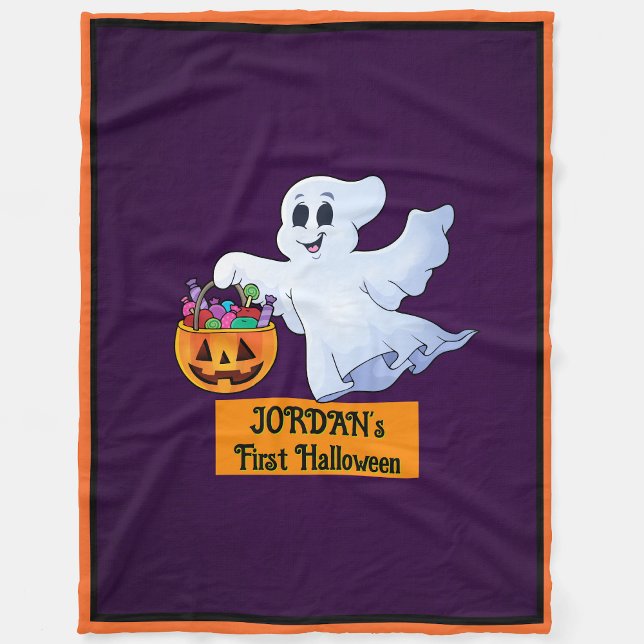 Baby's First Halloween Personalise Name Cute Ghost Fleece Blanket (Creator Uploaded)