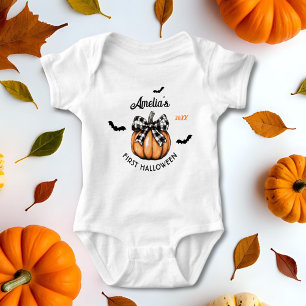 Baby's First Halloween Pumpkin Bow Bats  Baby Bodysuit