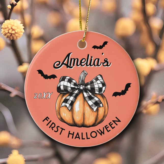Baby's First Halloween Pumpkin Bow Bats  Ceramic Ornament (Creator Uploaded)