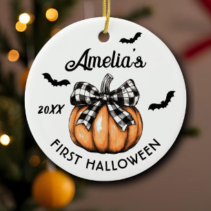 Baby's First Halloween Pumpkin Bow Bats  Ceramic Ornament