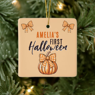 Baby's First Halloween Pumpkin Bow  Ceramic Ornament