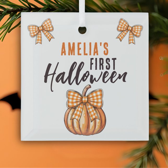 Baby's First Halloween Pumpkin Bow  Glass Tree Decoration (Creator Uploaded)