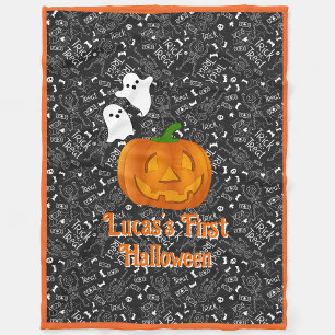 Baby's First Halloween Pumpkin Personalize Name Fleece Blanket
