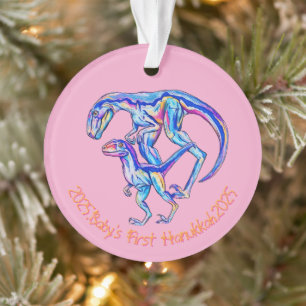 Baby's First Hanukkah 2025 girl Dino Velociraptor Ornament
