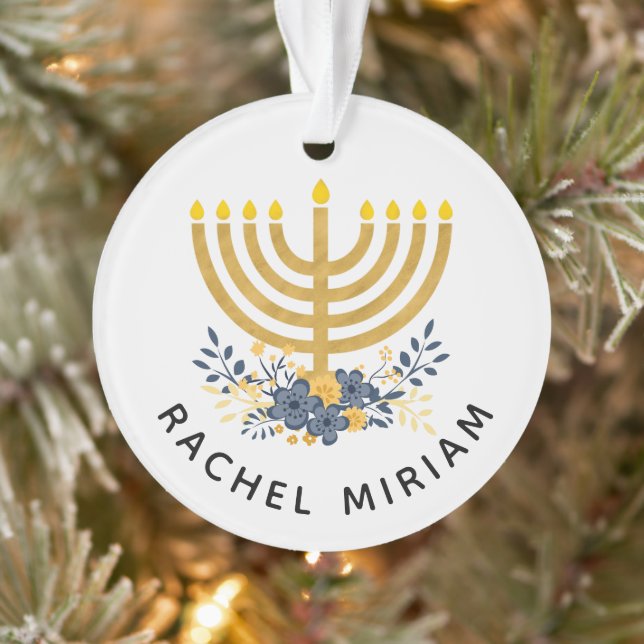 Baby's First Hanukkah | Dated Keepsake Blue & Gold Ornament (Tree)