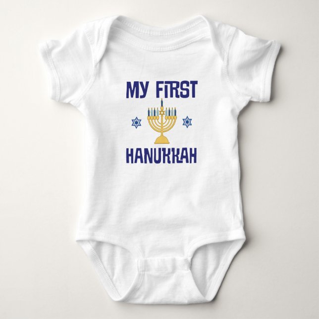 Babys First Hanukkah Festival Of Lights Menorah Baby Bodysuit (Front)