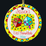 Baby's First Hanukkah - TWO-SIDED Ceramic Ornament<br><div class="desc">Great gift for the parents of any child celebrating his or her first Hanukkah!  Customise the child's name and year of celebration.</div>