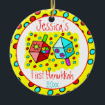 Baby's First Hanukkah - TWO-SIDED Ceramic Ornament<br><div class="desc">Great gift for the parents of any child celebrating his or her first Hanukkah! Customise the child's name and year of celebration.</div>