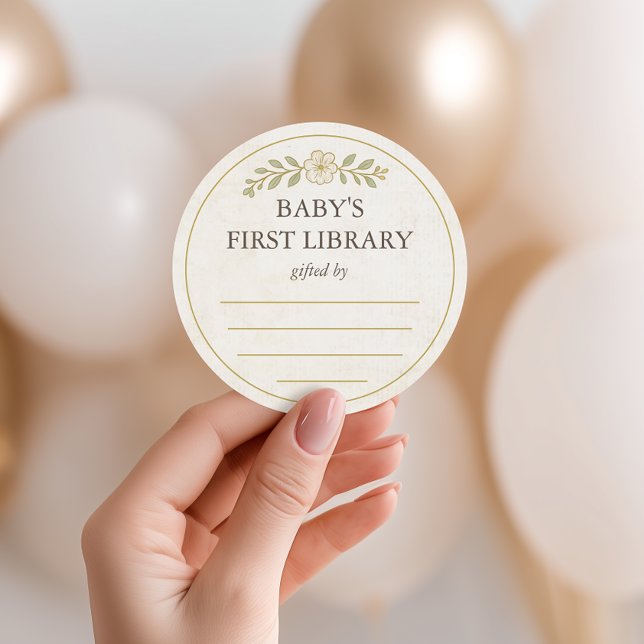 Baby's First Library Our next chapter Baby Shower Classic Round Sticker (Baby's First Library, Our next chapter, A New Chapter Begins, Baby Shower Storybook, Books for Baby)
