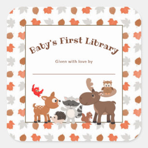 Baby's first Library, woodland animal bookplate Square Sticker