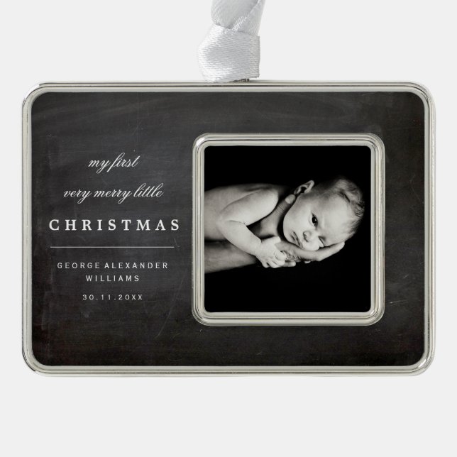 Baby's First Merry Little Christmas Photo Ornament (Front)