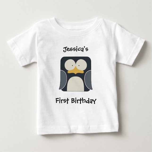 Baby's First Name and Event With Cute Penguin Baby T-Shirt (Front)