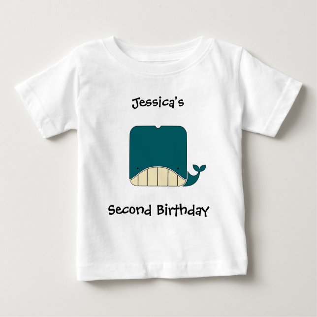 Baby's First Name and Event With Cute Whale Baby T-Shirt (Front)
