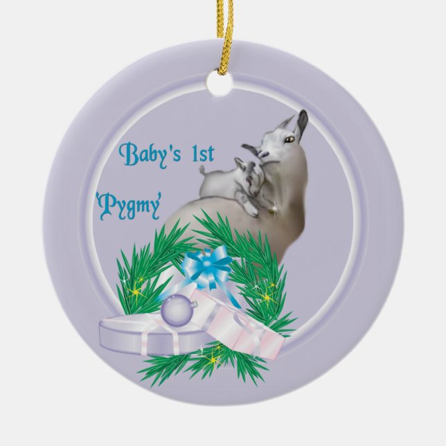 Baby's First Pygmy Goat Wreath Holiday Ornament (Front)