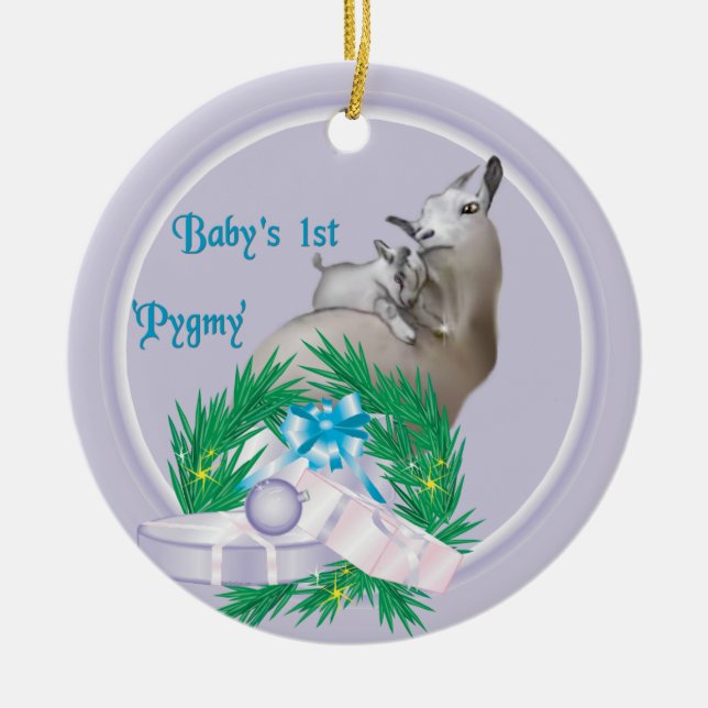 Baby's First Pygmy Goat Wreath Holiday Ornament (Front)